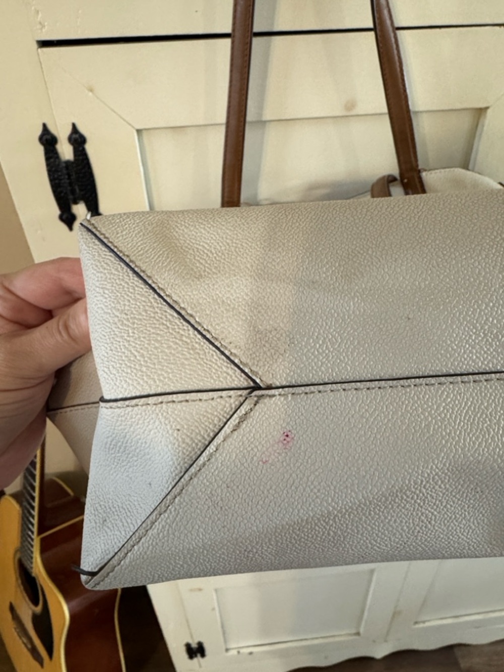 Michael Kors White Tote with Brown Trim and Gold Logo Charm - Picture 5 of 8